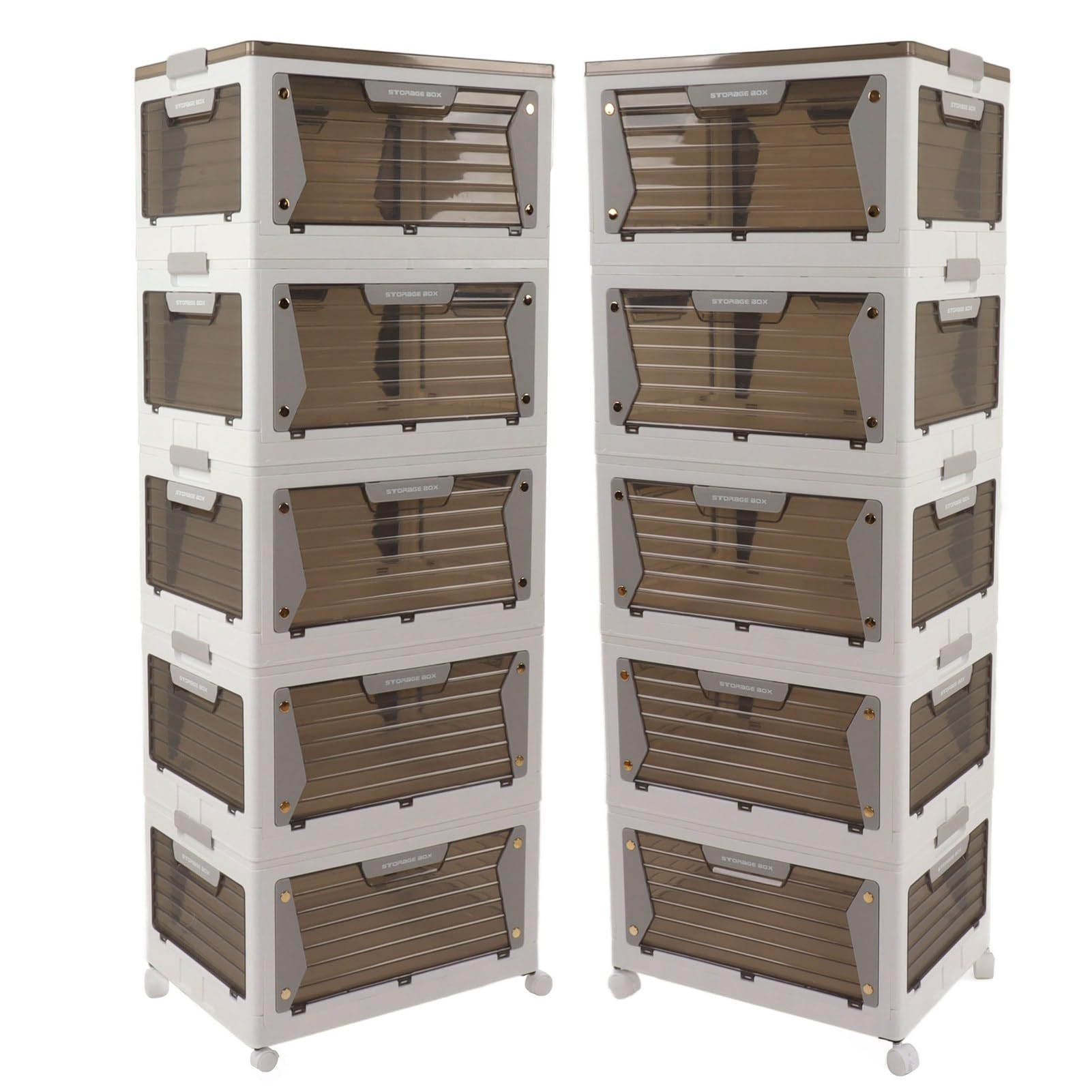 Bacs de rangement empilables, pliables, stables, à aspiration magnétique, boîte de rangement avec roulettes, pour la maison, en PP transparent ( - 8