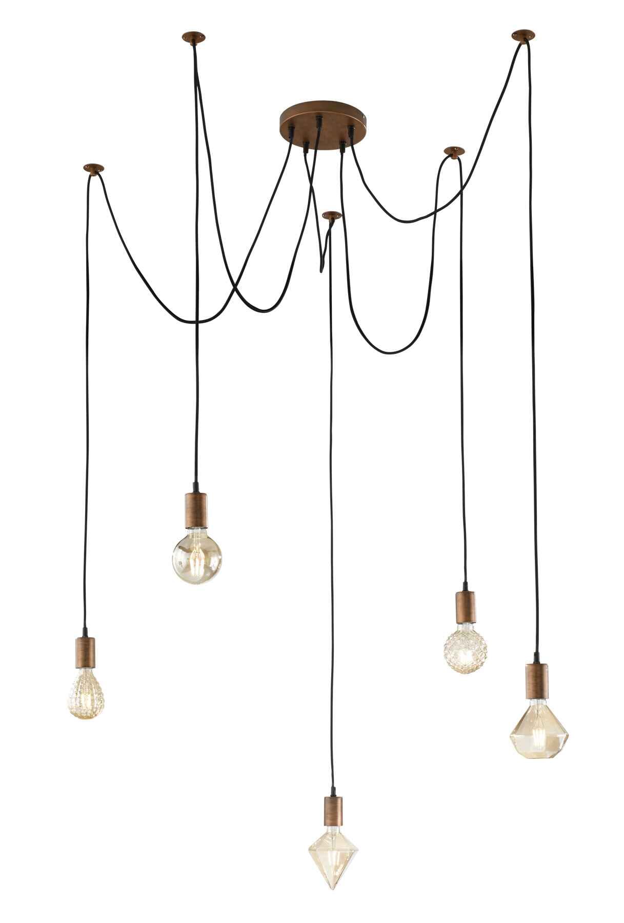 Lampa wisząca CORD miedziana 5 x E27 x 60W wym:150x18x18cm Trio
