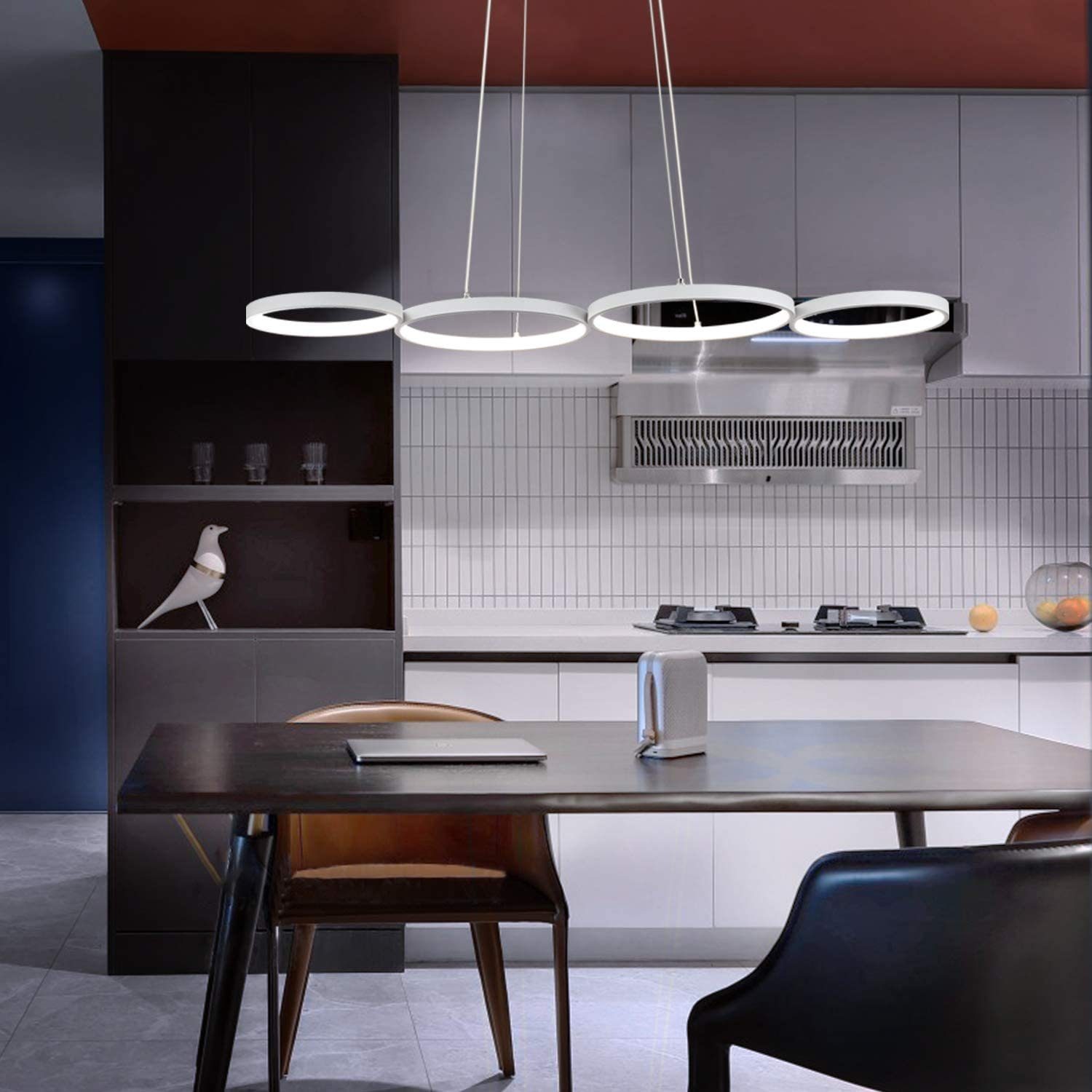 ZMH Suspension LED Dimmable 54W Blan Salle à Manger Modernec 4 Flammes 88cm Anneau Apparence Hauteur Réglable avec Télécommande - 6