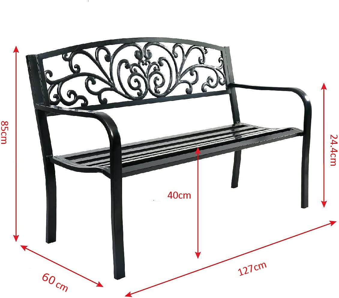 Banc de Jardin en Fer + Acier Banquette de Jardin 2 Places Meuble pour Parc Terrasse Balcon 127 x 60 x 85 cm (Noir) - 5