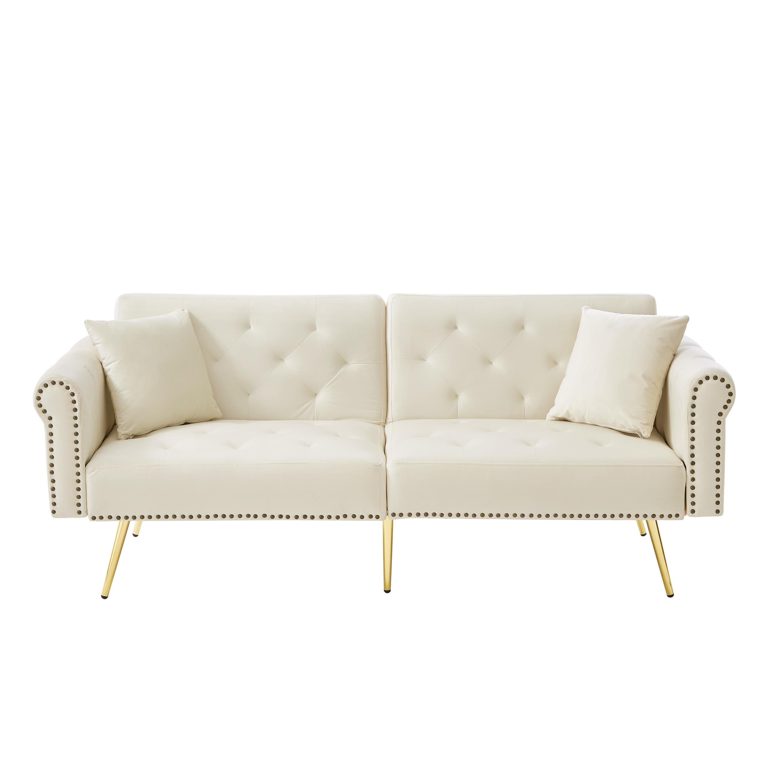Nowoczesna sofa 2-osobowa - Aksamit - Oparcie regulowane na 3 poziomach - Beż - 4