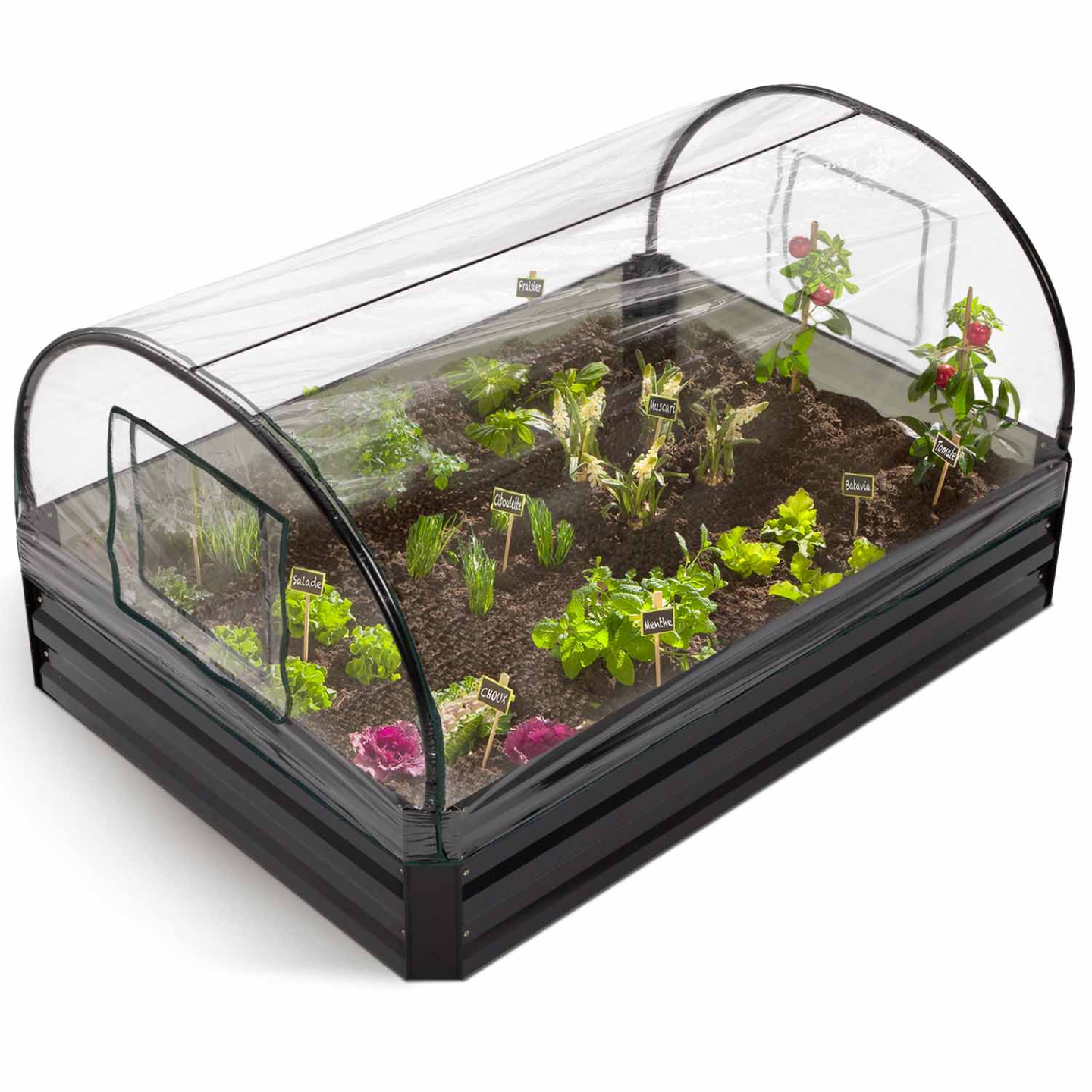 Kit complet 3 bacs métal modulables carrés potager et serre à tomates + treillis + housse - 3