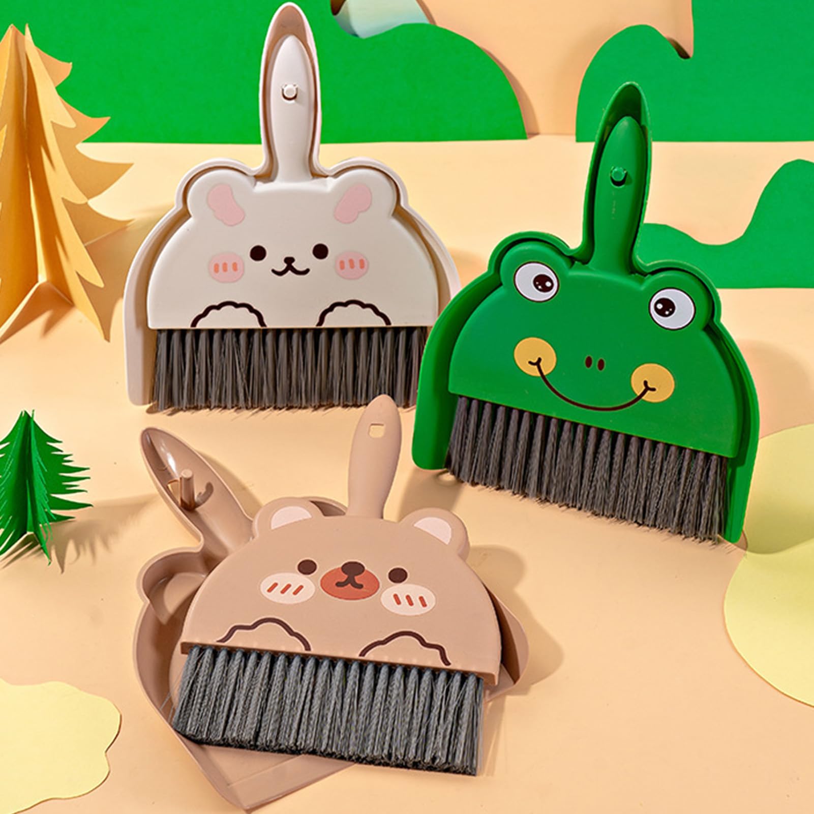 Ensemble pelle et balayette à poussière, mini balai de nettoyage portable avec pelle à poussière pour bureau (grenouille) - 9