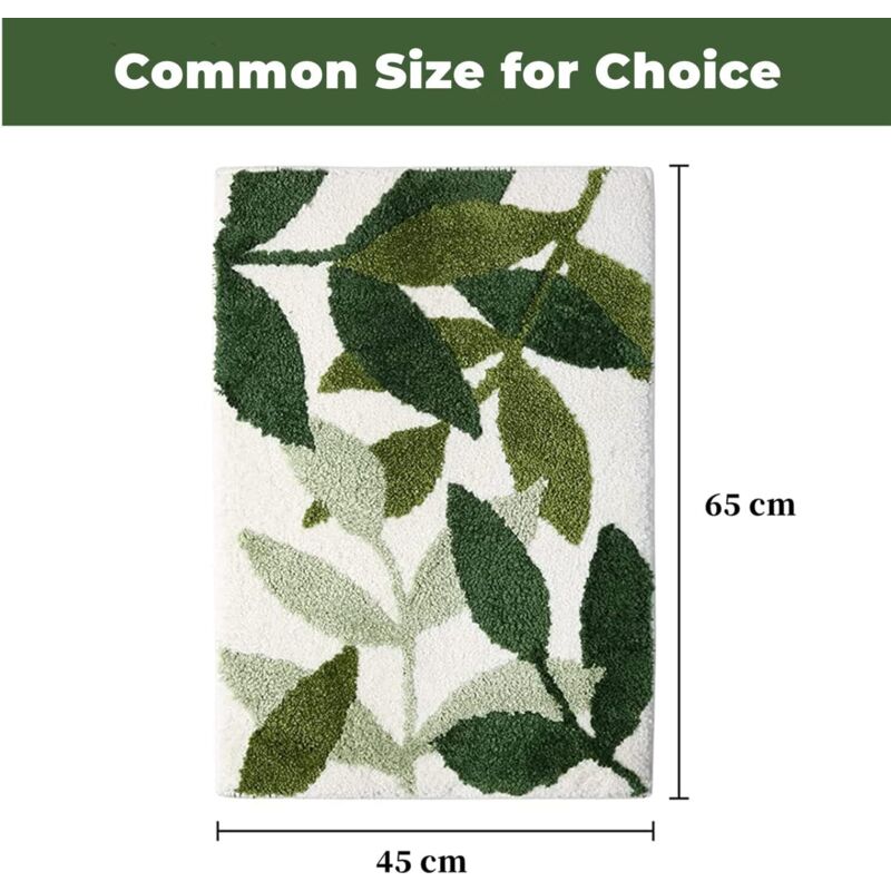 Tapis antidérapant de salle de bain, tapis de salle de bain absorbant l'eau, antidérapant, doux pour la peau, motif de feuilles vertes 40x60 cm - 2