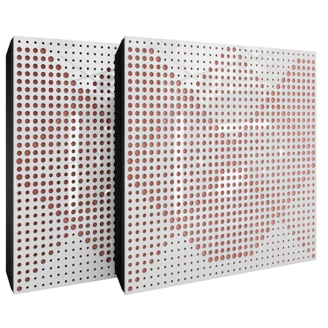 Lot de 2 Panneaux acoustiques WILDS-F décoratifs insonorisants 50x50x5 cm - Plastique perforé, tissu et mousse acoustique -Blanc brillant+Rose