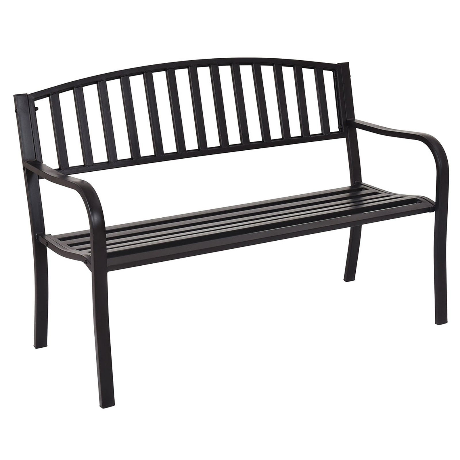 Bancă de grădină pentru exterior, pentru 3 persoane, cadru metalic rezistent intemperii, capacitate încărcare 240 kg, 127 x 60 x 87 cm, negru