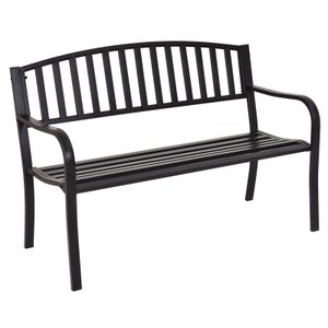 Banc de Jardin Extérieur 3 Personnes Cadre en Métal Résistant aux Intempéries Charge 240KG, 127 x 60 x 87CM, Noir