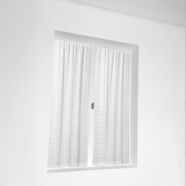 Vitrage à la paire - Effet carreaux ajourés style Kelsch - Blanc - 60x140 cm - Polyester