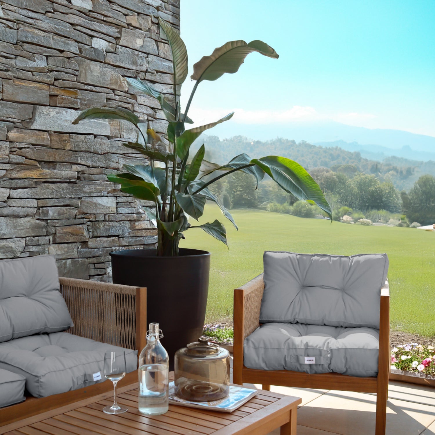 Linxor - Kit de coussins pour salon de jardin capitonnés - 50 x 50 cm - Gris clair - 4