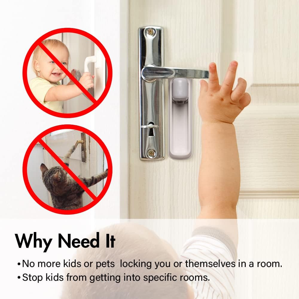 Sicurezza Bambini: 2 Serrature Per Porte Senza Fori Con Adesivo 3M VHB – Facili Da Installare In 3 Minuti! (Grigio)