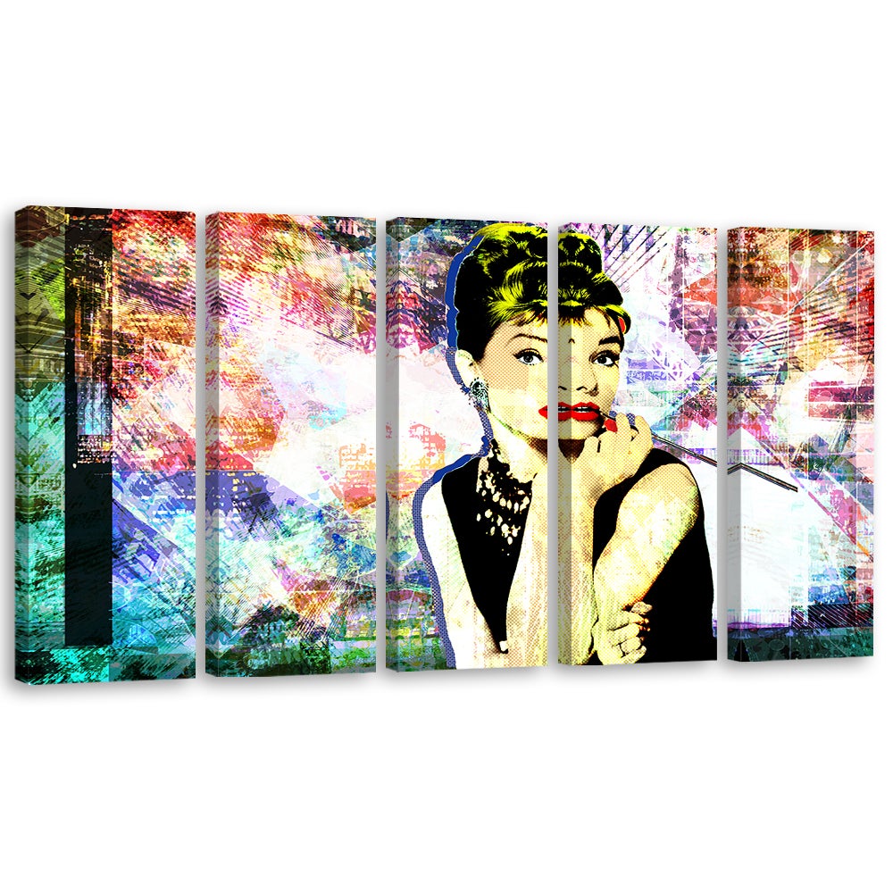 Obraz 5 częściowy na płótnie, Audrey Hepburn Kolorowy 100x70