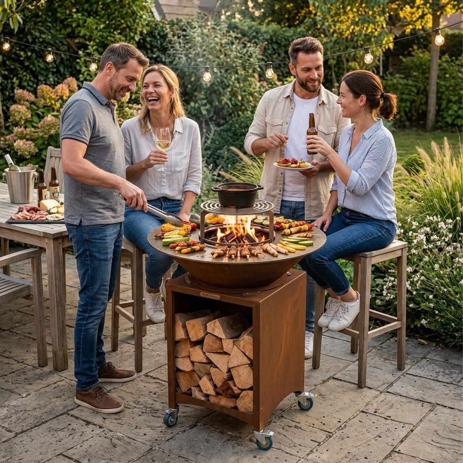 FIESTA Brasero haut acier corten avec plaque et grille amovible inox barbecue plancha extérieur Ø 75 cm - 3
