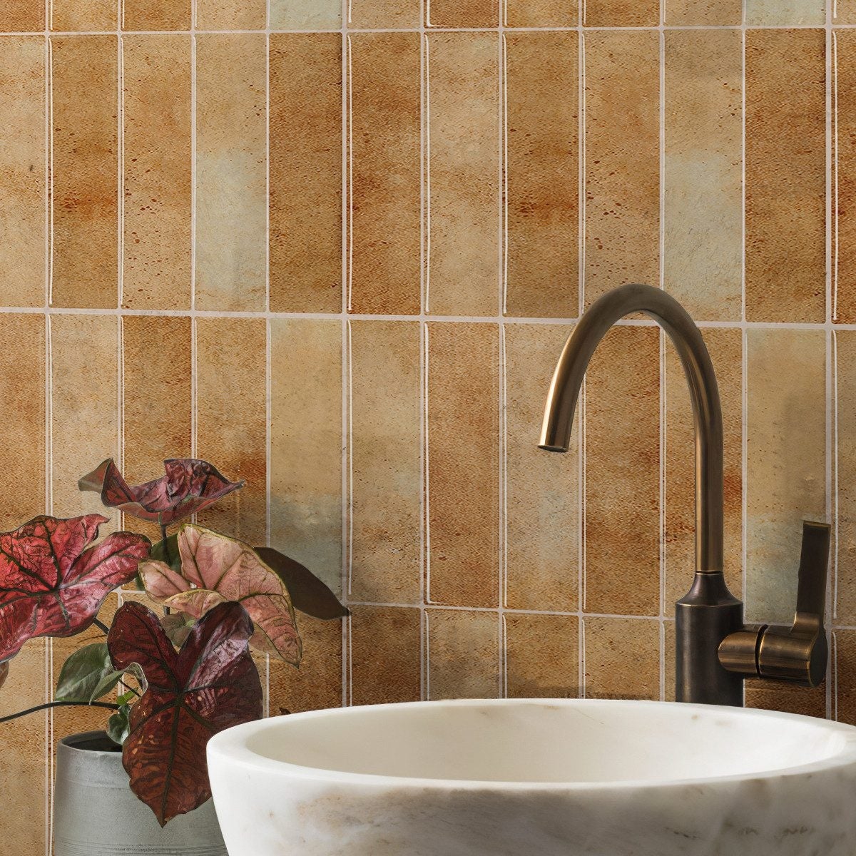 Lot de 10 crédences adhésives pour cuisine, salle de bain, carrelage mural, Marron clair - 5