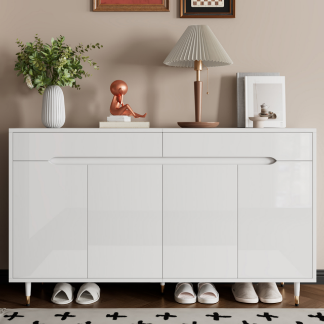 Armário para sapatos, duas gavetas quatro portas, 140 L x 39 B x 84 H(cm), Branco