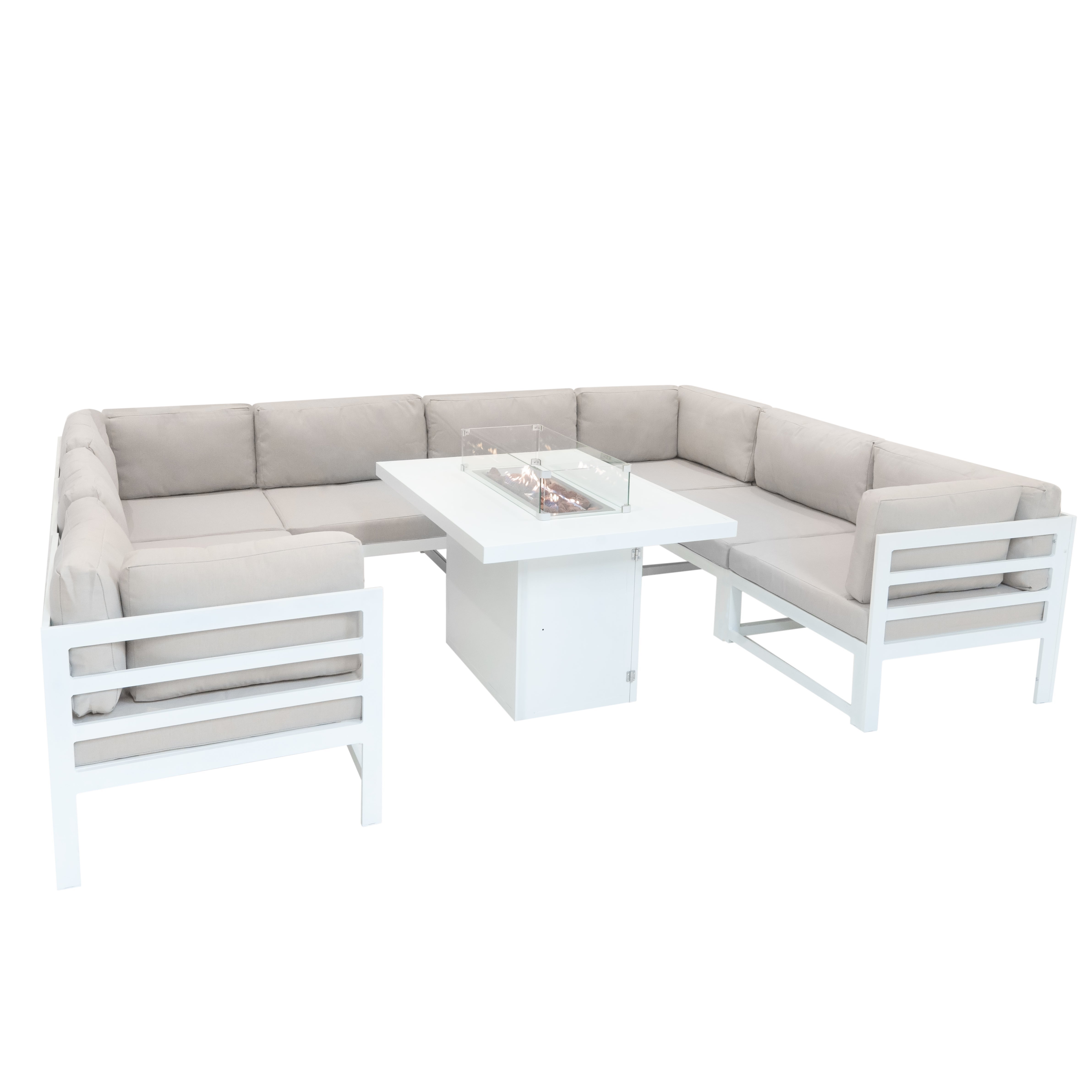 Conjunto de Móveis de Jardim Branco com Lareira | Sofá de 8 Lugares em Alumínio com Almofadas + Mesa com Lareira a Gás - 2