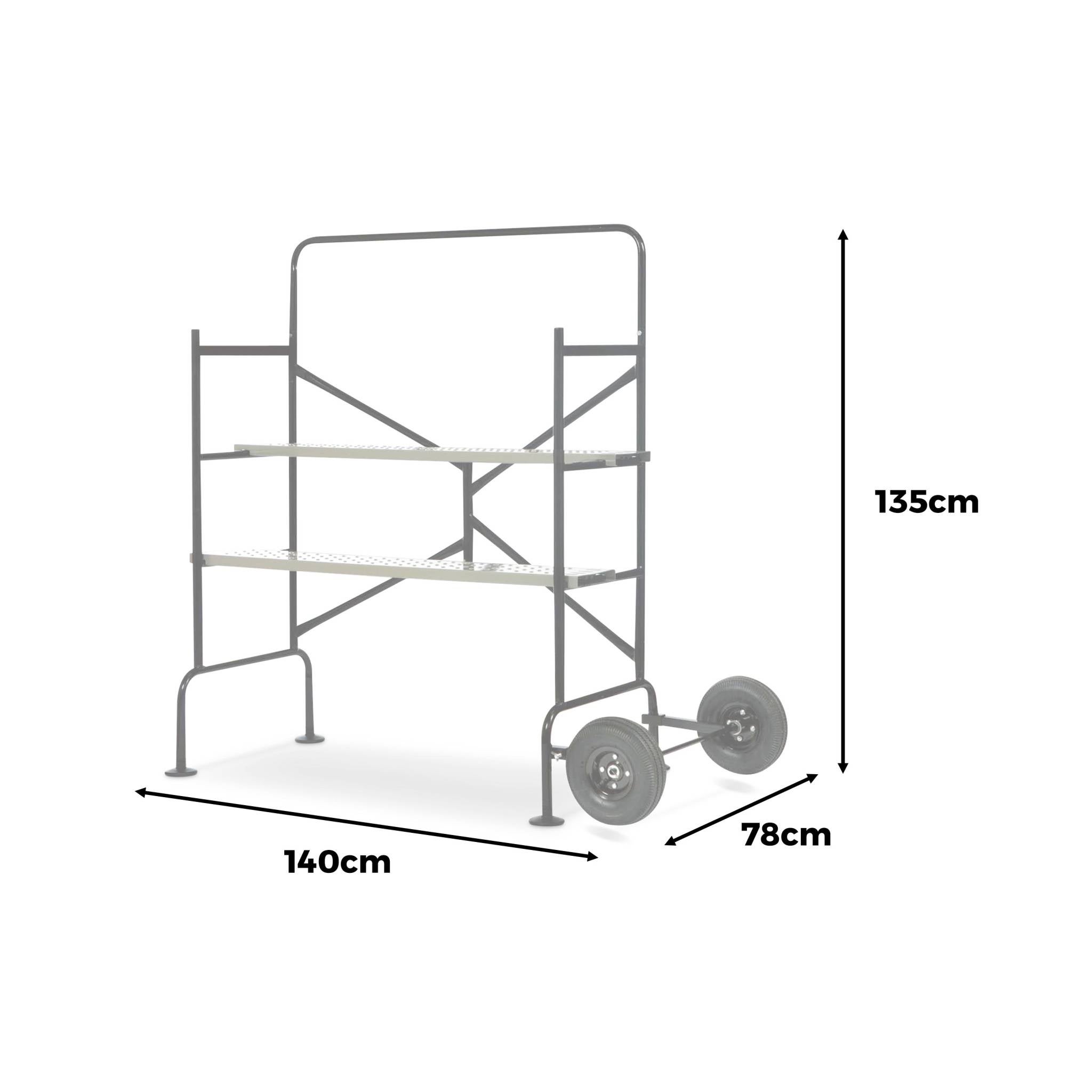 Echafaudage roulant et pliant sur deux niveaux - mobile. 2 roues. L140x l78 x H135cm ouvert. poids supporté 150 kgs - 4