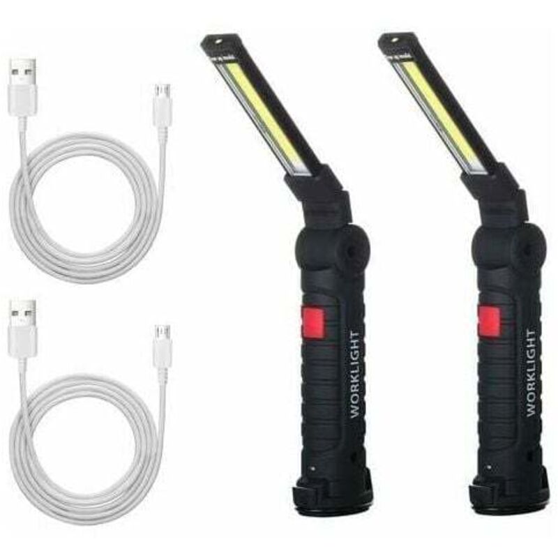 2 x Lanternă de lucru LED reîncărcabilă cu lanternă de atelier cu LED și lampă de inspecție cu bază magnetică pentru drumeții