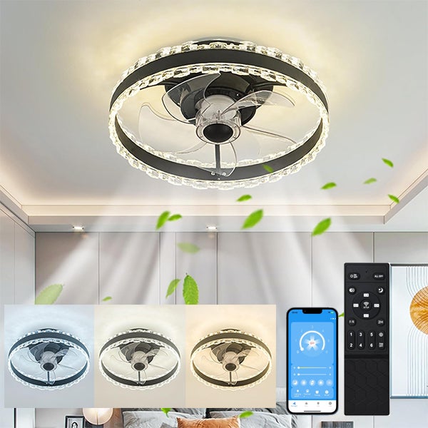 Ventilatore a Soffitto LED 52 Nero e Oro di Lusso, 6 Velocità, Reversibile, Controllo App, Dimmer Temperatura e Intensità, Ampia Tensione | Leroy Merlin