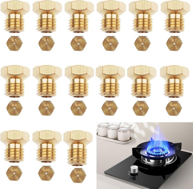 15 pièces Gicleur gaz Butane Universels[2x(0.5-0.65-0.7-0.80-0.87-0.90-0.95) - 1.02], Jeu de Conversion pour GPL, Injecteur de Gaz Gicleur Bouteille