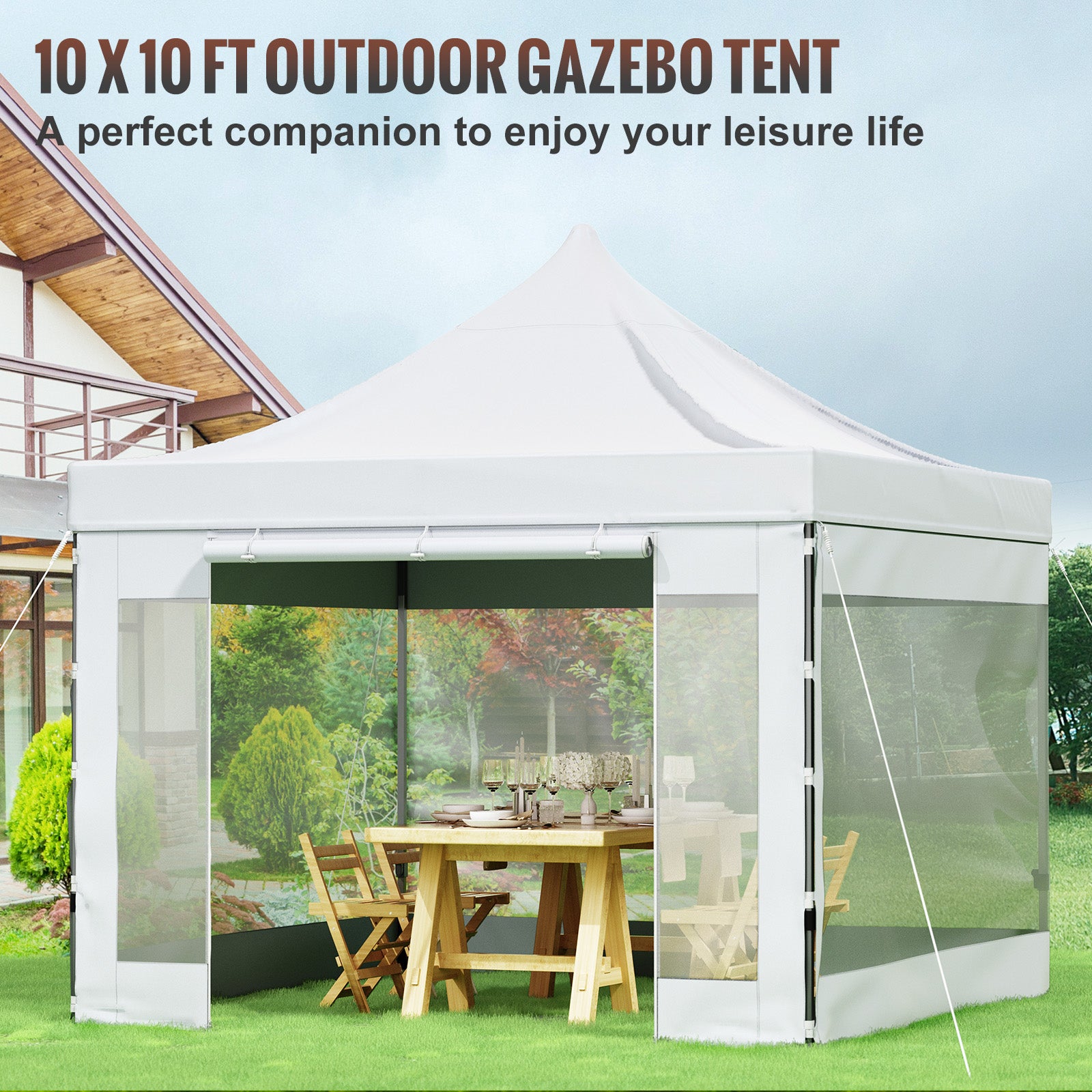 Tente à baldaquin pop-up 10x10 FT,SucceBuy gazebo extérieur avec parois amovibles,résistant aux UV,imperméable,abri instantané,blanc - 4
