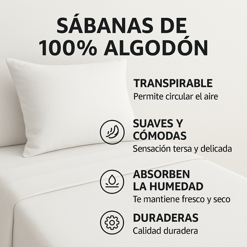 Juego de Sábanas 100% Algodón | 3 Piezas | Bajera Ajustable 30 CM | Funda Almohada Boca Abierta | Hipoalergénico, Absorbe Humedad | Beige Cama 90 - 5