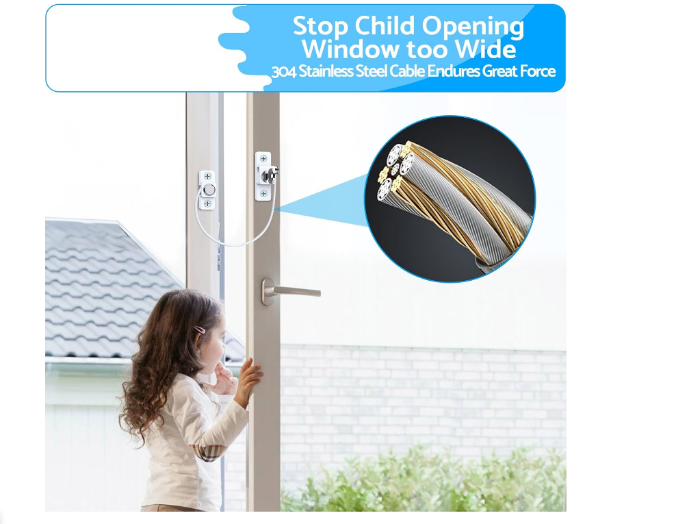 Lot de 2 verrous de porte et fenêtre avec clé, une paire de verrous de porte et fenêtre en alliage de zinc UPVC pour la sécurité des enfants - Blanc - 3