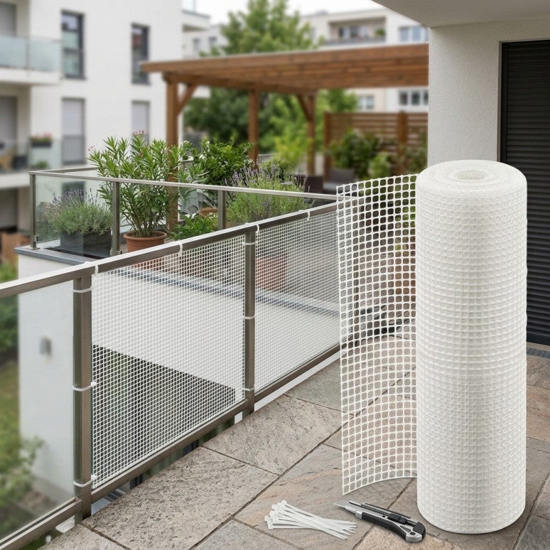 Maille plastique carré 0,5 x 0,5 cm, blanc 1 x 5 m, clôture artificiel pour terrasses, balcons ou jardins - 4