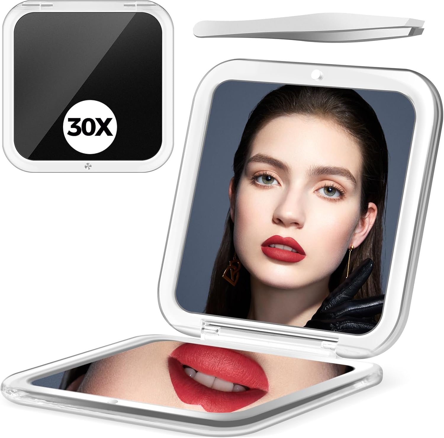 JADAZROR Miroir Compact avec lumière Miroir grossissant 30X