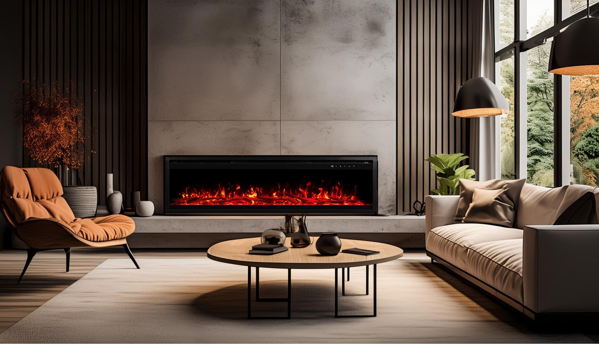 Cheminée électrique AFLAMO Royal PRO 160 - feu premium - murale ou encastrable - 160x38x16 cm - cheminée LED décorative avec chauffage 750/1500 W - 3