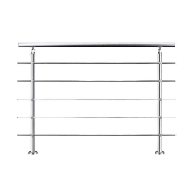 Garde-corps 180cm avec main courante, en acier inoxydable 201, pour intérieur et extérieur, garde-corps avec 5 traverses