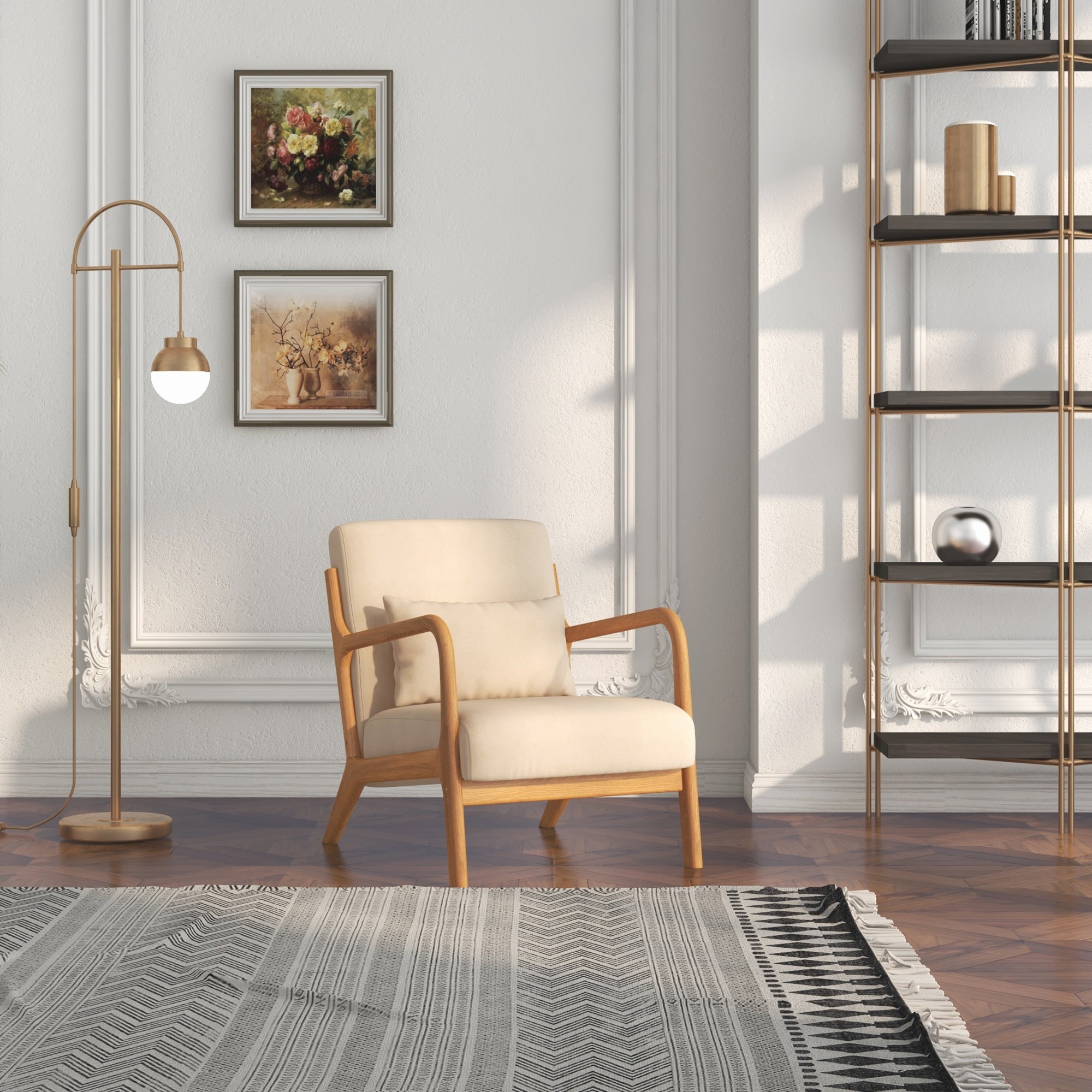 Fauteuil de salon en bois et velours beige 1 place HOMCOM - 6