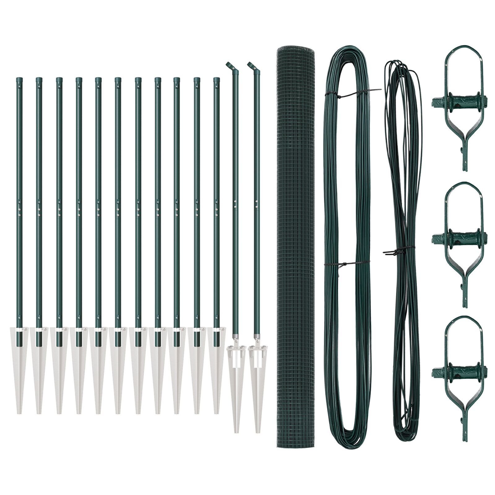 VidaXL Set 7 Pali Da Recinzione In Acciaio Zincato - H 210cm, Ø32mm, Argento. Accessori Durevoli Per Esterni, Giardino E Confini - Kit Completo Con Fili E Tensionatori - 3