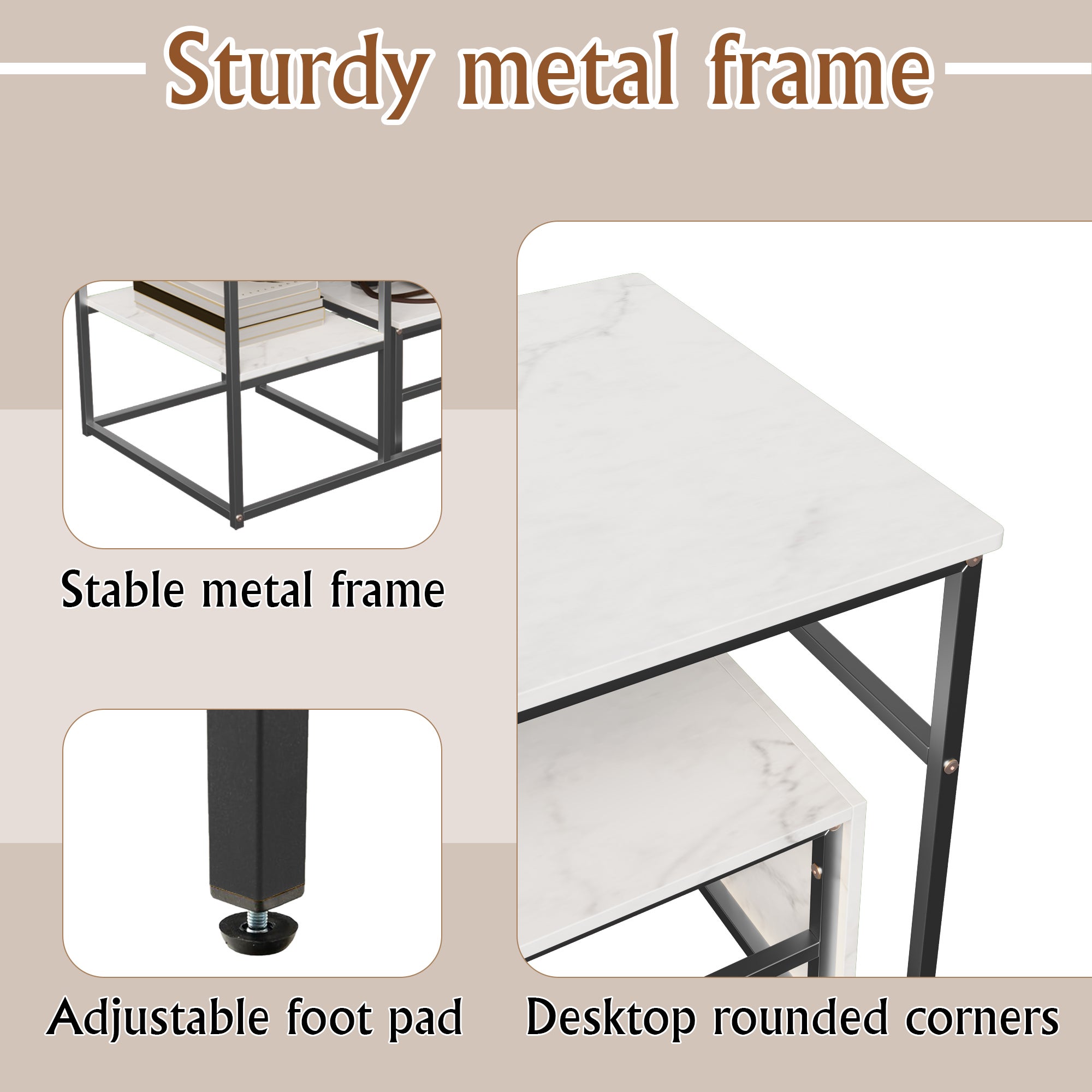 Lot de 2 Tables Basses Gigognes Rectangulaire, Table d'appoint avrc Rangement Table de Canapé avec Aspect Marbre pour Salon, Chambre, Bureau - 5