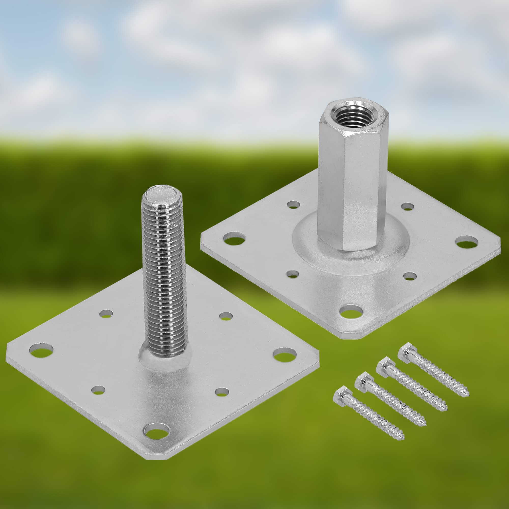 Soporte para poste galvanizado - 110 x 110 mm - Altura ajustable de 90 a 150 mm - Para atornillar - KOTARBAU - 6