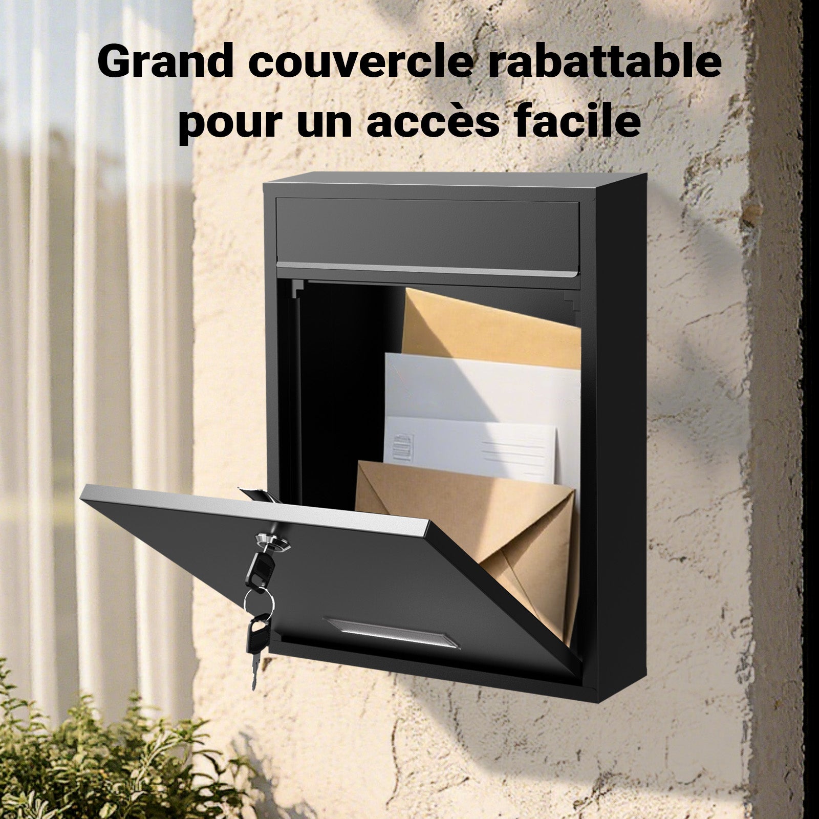 Boîte aux lettres murale verrouillable V10 noire pour courrier, 260 x 90 x 350 mm, Revêtement par poudre, Fente 24 x 4 cm, avec Wiltec - 5