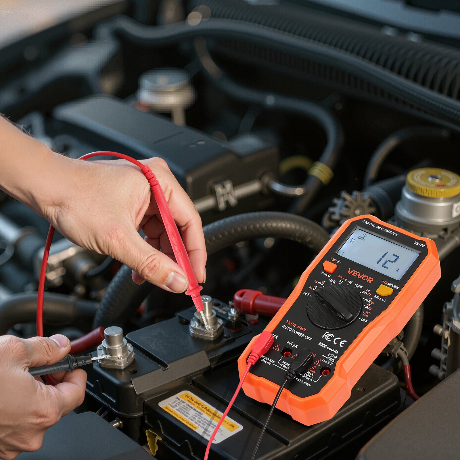 Multimètre Numérique VEVOR, 6000 Points, Multimètre Professionnel NCV TRMS Voltmètre Test de Tension CA CC, Courant, Diodes, Continuité, Cycle Service - 8