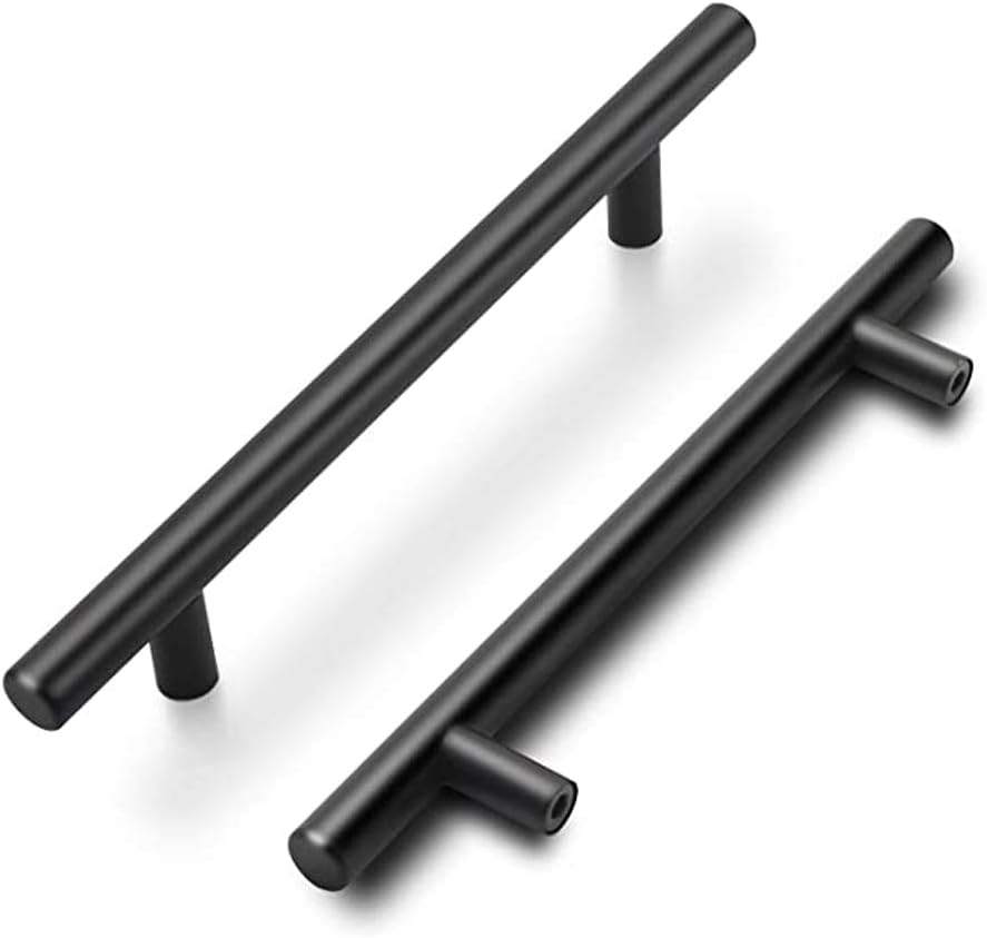 Zestaw 16 czarnych uchwytów meblowych do kuchni, rozstaw otworów 192 mm