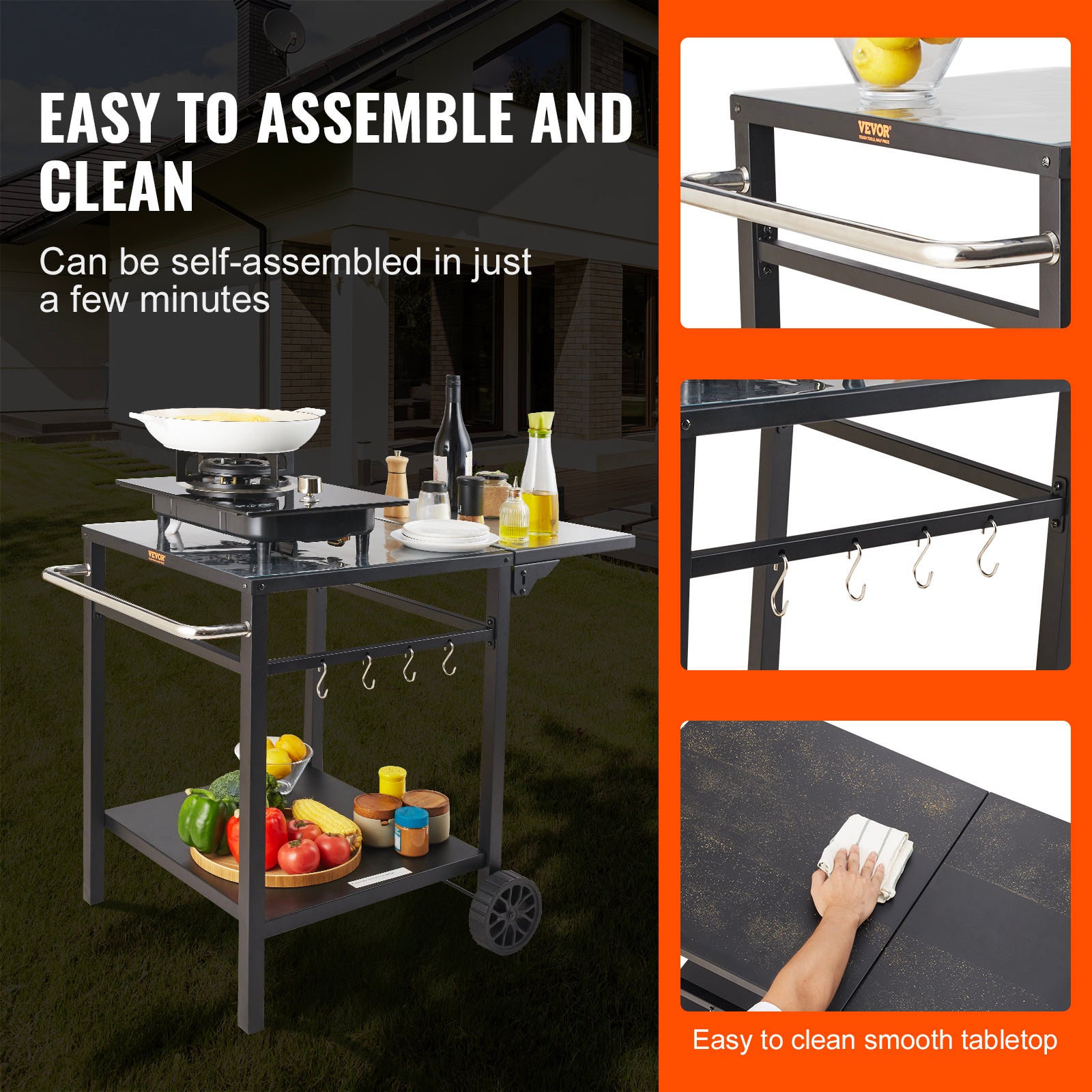 Desserte Plancha à VEVOR 2 Niveaux Chariot de Barbecue avec Plan de Travail Pliable Table de Barbecue sur Roulettes pour Préparation de Cuisine BBQ - 6