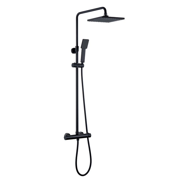 Kibath Columna De Ducha termostático cuadrada 83-120 cm acabado negro mate fabricado en latón