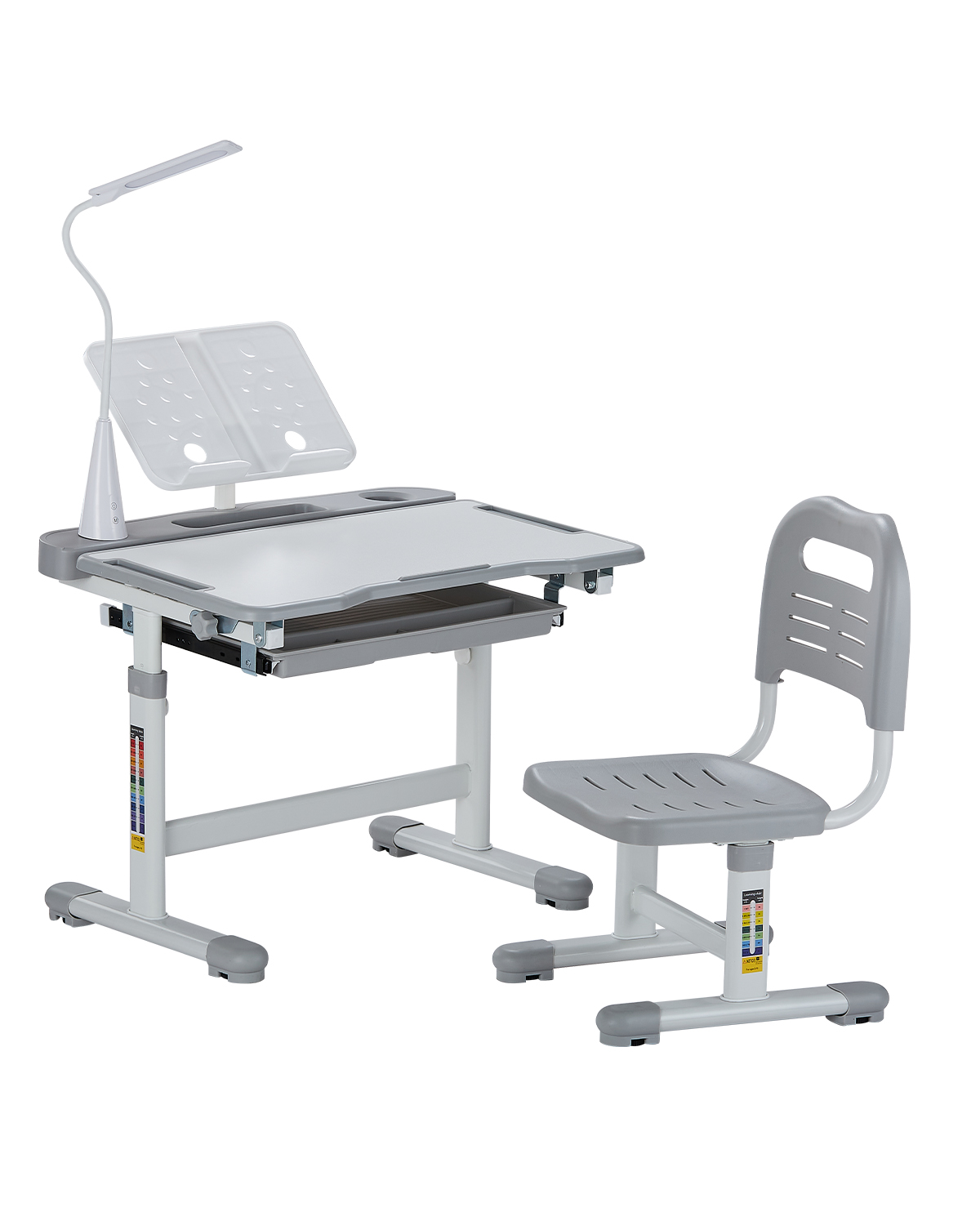 Set Scrivania E Sedia Bambini Relax4Life - Regolabile, Piano Inclinabile, Grigio, Portata 100kg - Foto 11