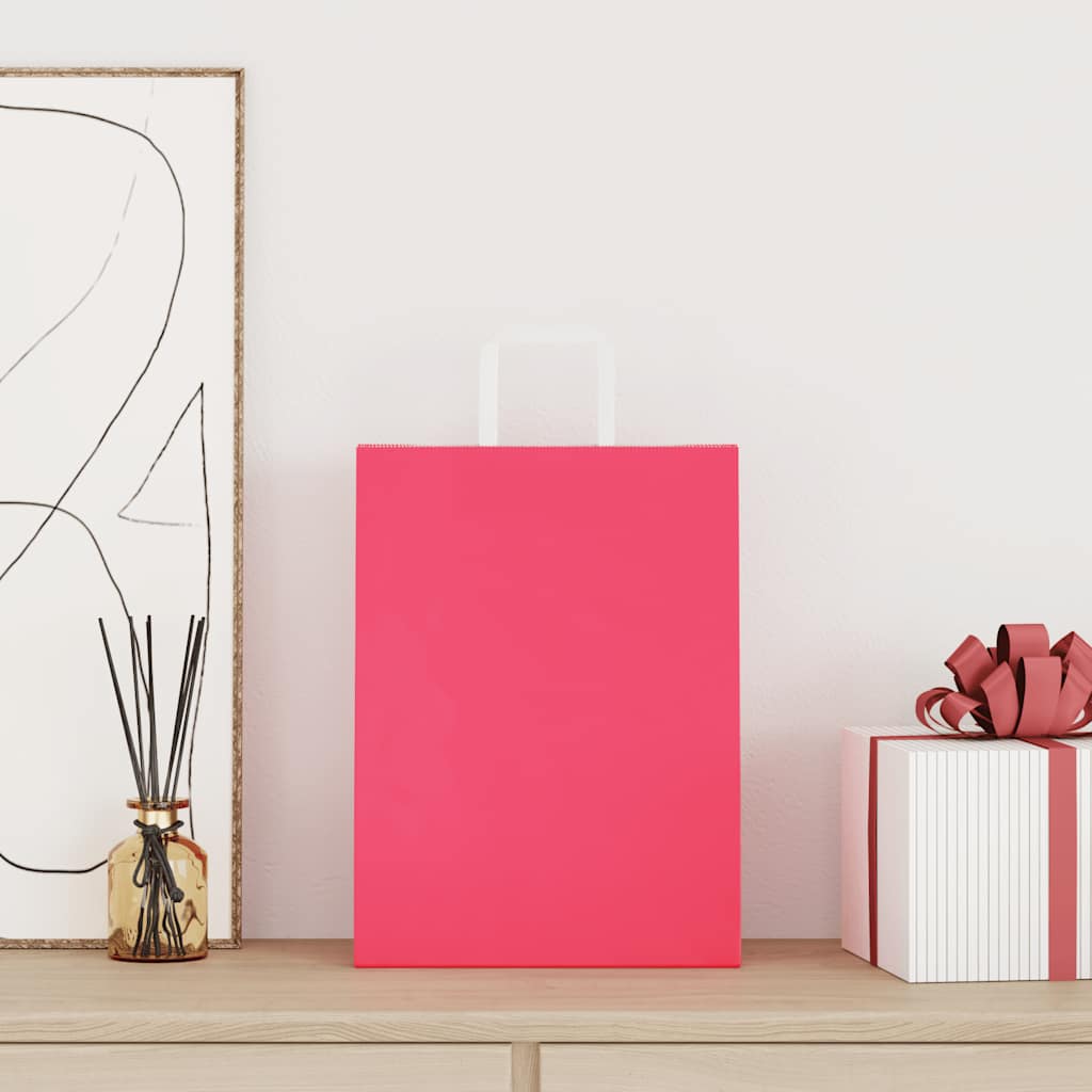 Torby papierowe 250 szt. z uchwytami Różowe 26x12x35 cm vidaXL