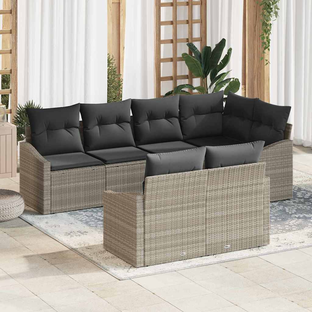 Zestaw Sof z poduszką 7 pcs Jasnoszary polirattan vidaXL