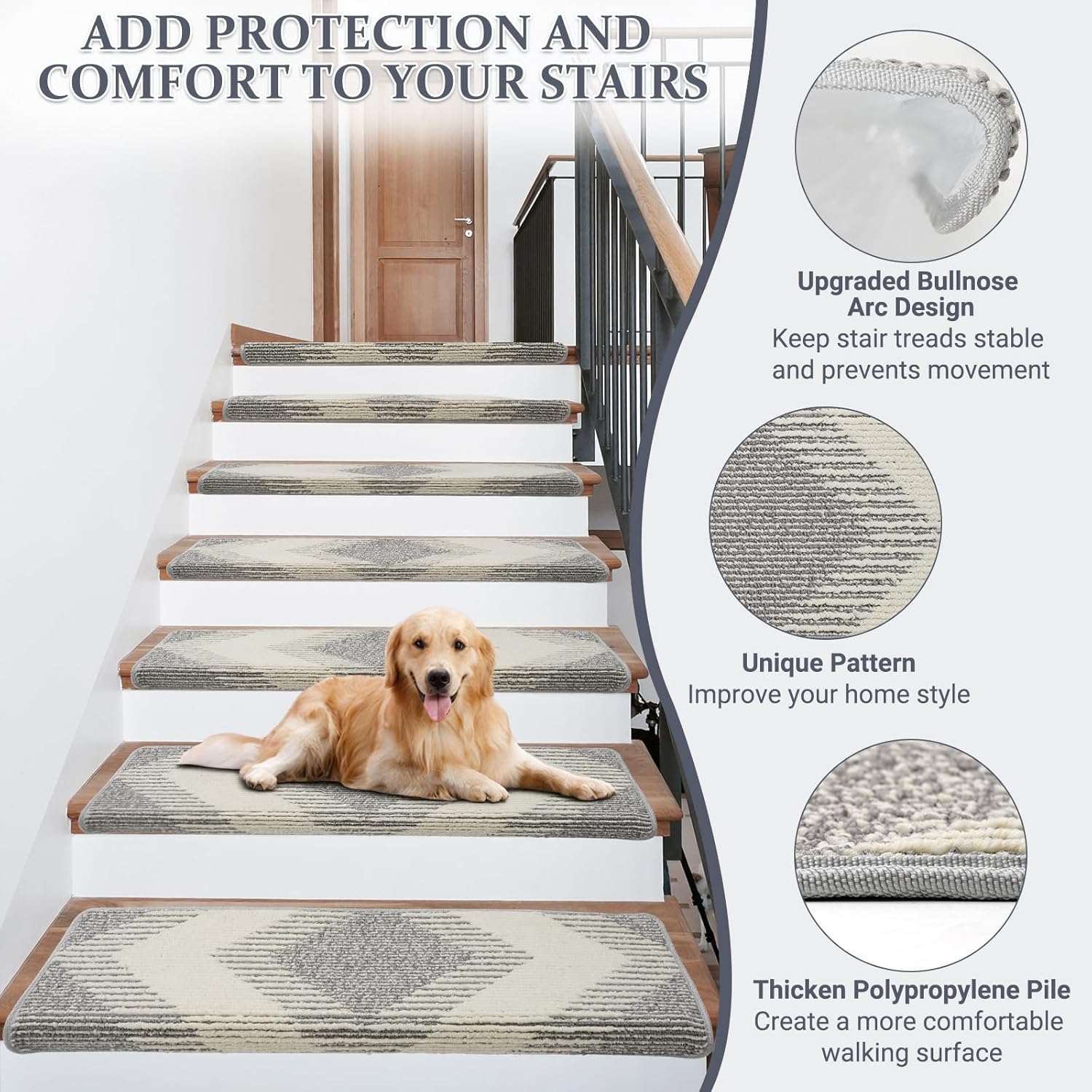 15 pezzi di gradini rettangolari antiscivolo, 76x23,5x4,5 cm - 4