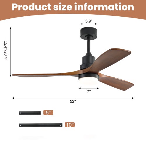 Ventilateur de plafond de 52 pouces avec éclairage, 6 vitesses, télécommande, moteur DC réversible, économique – Idéal pour les grandes pièces - 3