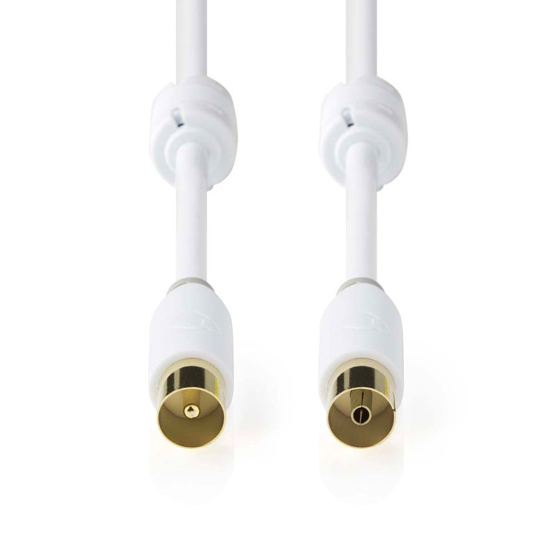 Câble Antenne TV Coaxial 135 DB Blindé X4 - 3 Mètres - Connecteurs 90° Dorés - OFC Cuivre Pur - Blanc - 70420