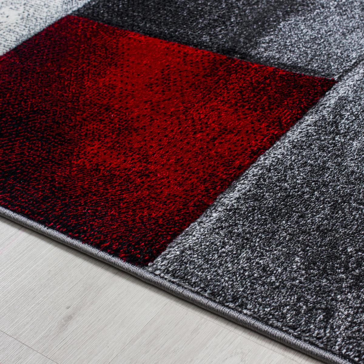 tapis grand salon 200x290 tissé rouge et gris clair motif géométrique - 4