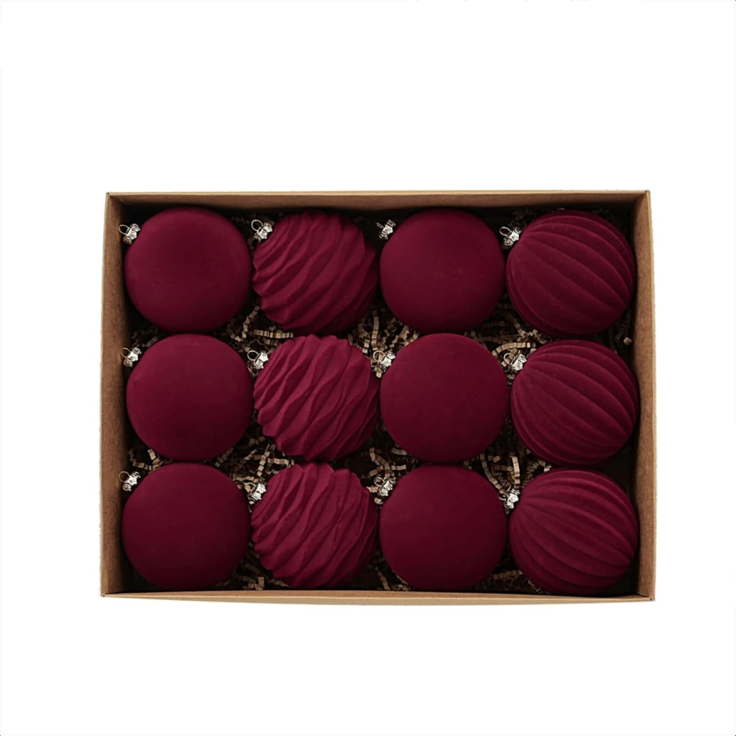 12pcs boules de Noël floquées, ensemble de décoration d'ampoule de Noël, boules en plastique, décorations suspendues pour arbre de Noël - rouge - 3