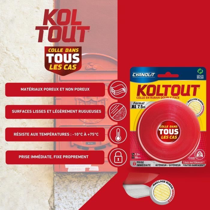 Adhésif double-face Koltout Express Ruban 7,5mx19mm CYANOLIT - 5