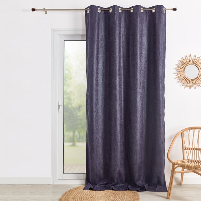 Double Rideau ameublement faux uni - Prune - 140x260 cm - Coton