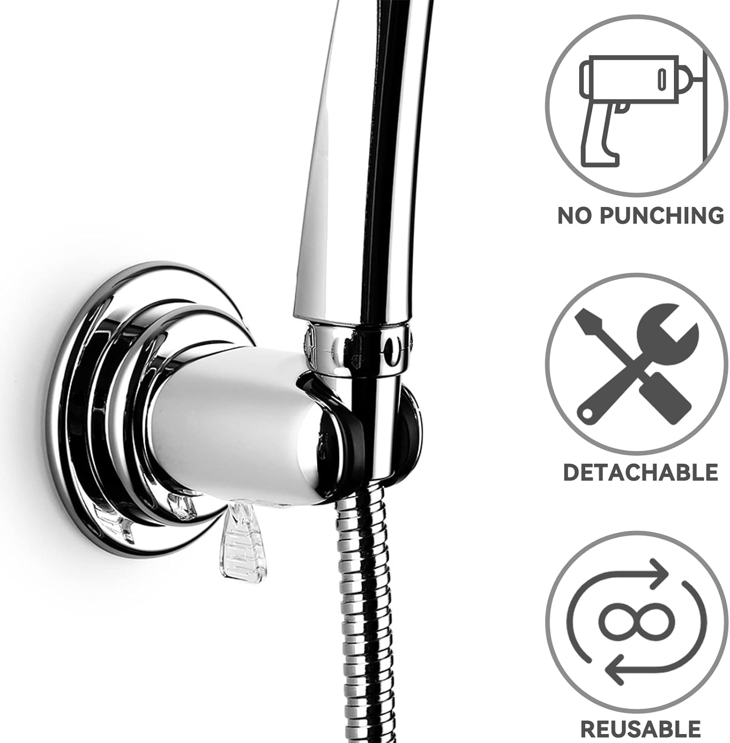 Supporto Soffione Doccia Angolare Autoadesivo – Regolabile E Super Potente (Argento) – Installazione Senza Fori